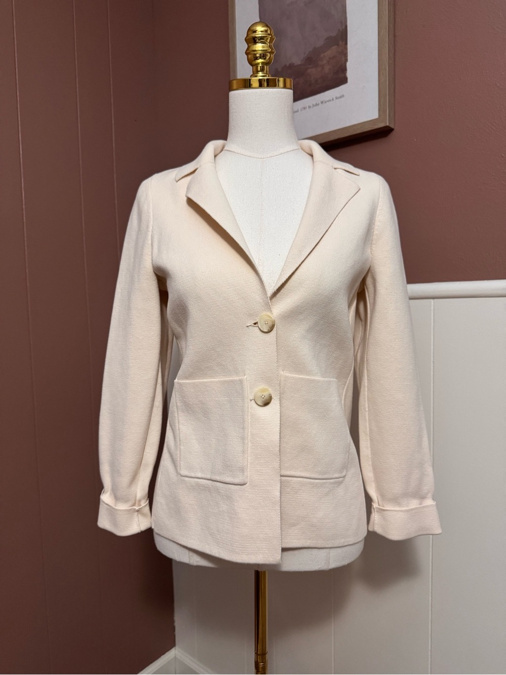Margaret O'Leary Cream Two-Button Knit Blazer